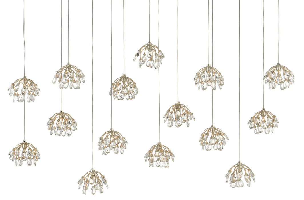 Currey and Company 9000-0671 15 Light Pendant, Crystal/ Contemporary Silver Leaf