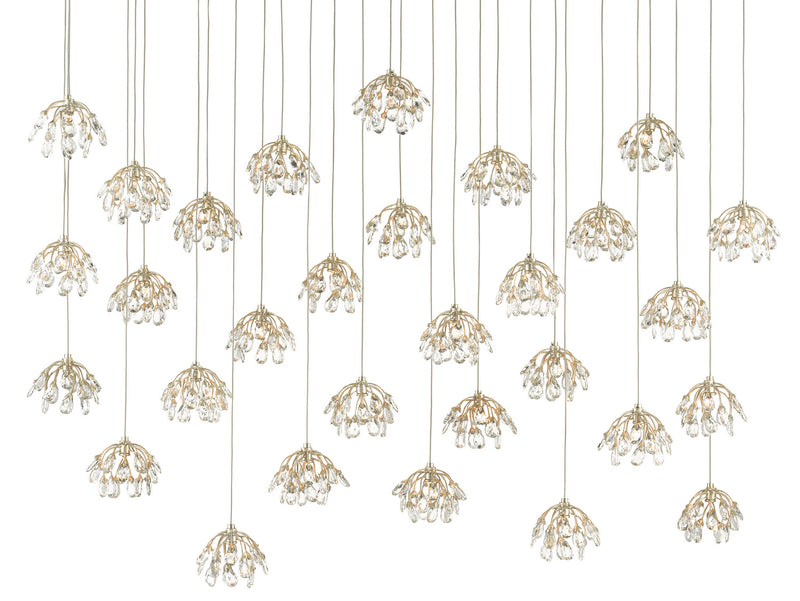Currey and Company 9000-0672 30 Light Pendant, Crystal/ Contemporary Silver Leaf