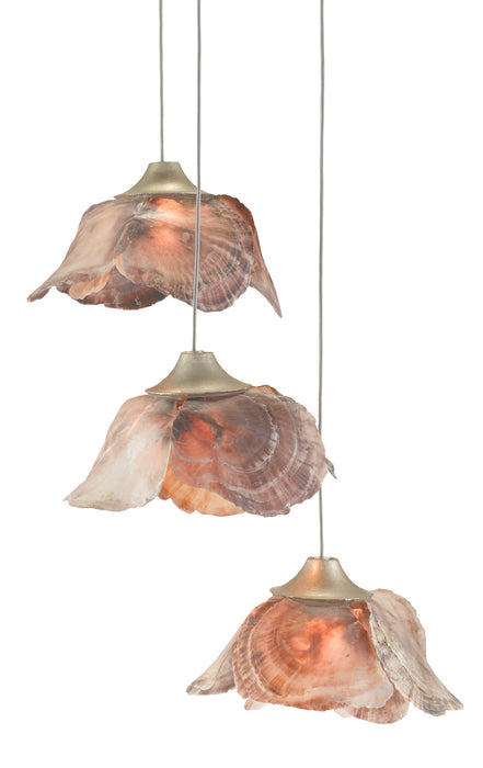 Currey and Company 9000-0675 Three Light Pendant, Natural Shell/Contemporary Silver Leaf