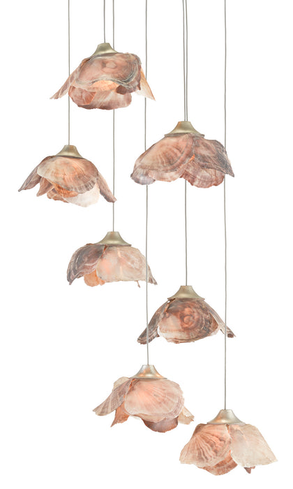 Currey and Company 9000-0676 Seven Light Pendant, Natural Shell/Contemporary Silver Leaf