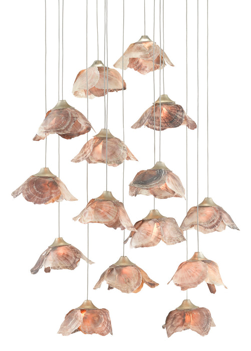 Currey and Company 9000-0677 15 Light Pendant, Natural Shell/Contemporary Silver Leaf