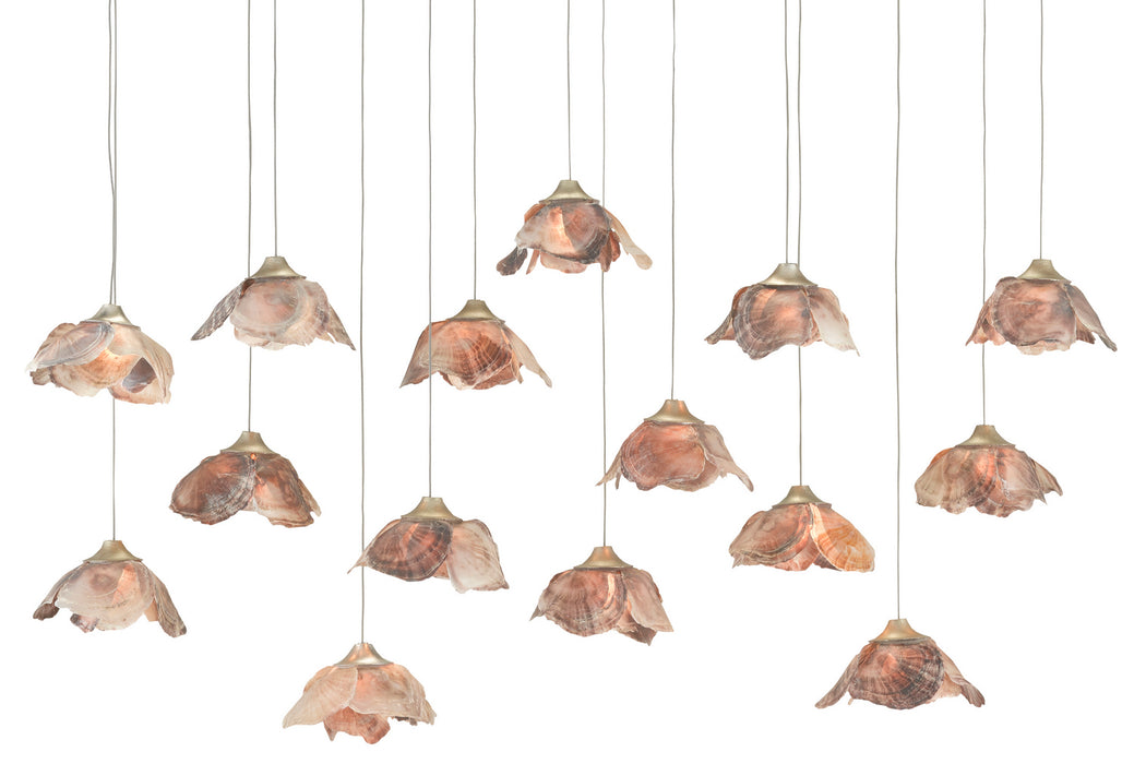Currey and Company 9000-0678 15 Light Pendant, Natural Shell/Contemporary Silver Leaf