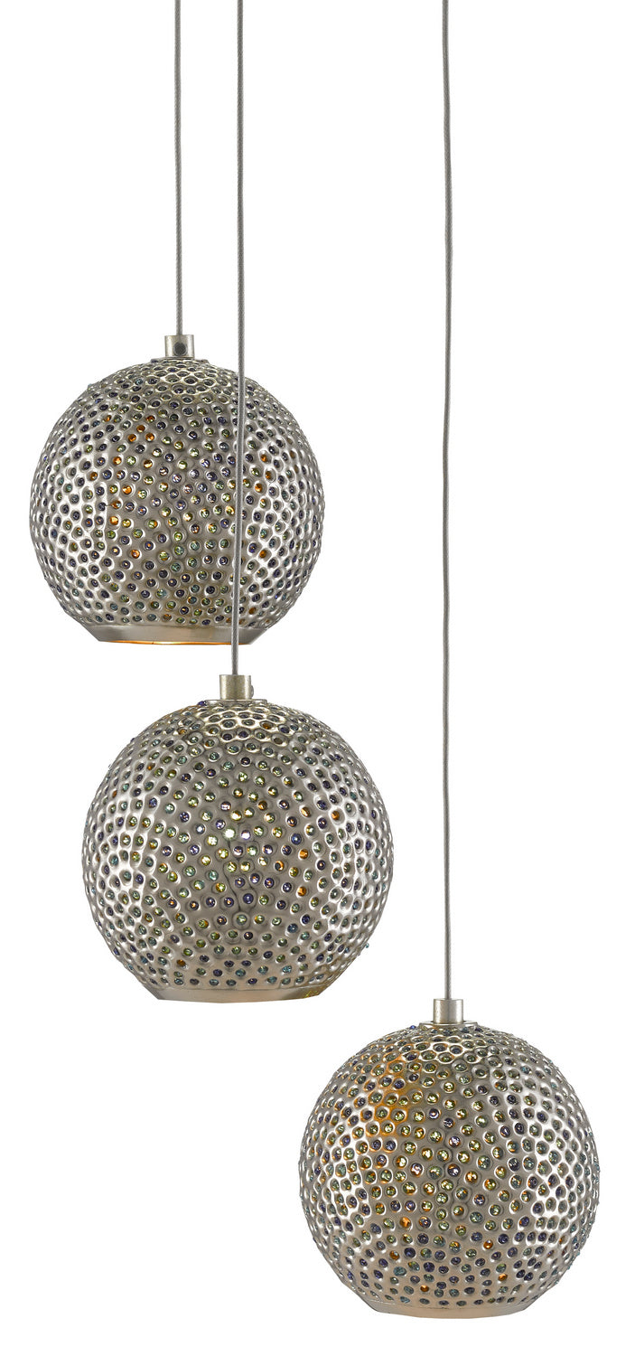 Currey and Company 9000-0682 Three Light Pendant, Blue/Nickel