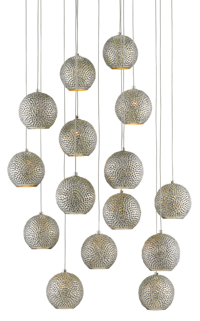 Currey and Company 9000-0684 15 Light Pendant, Blue/Nickel