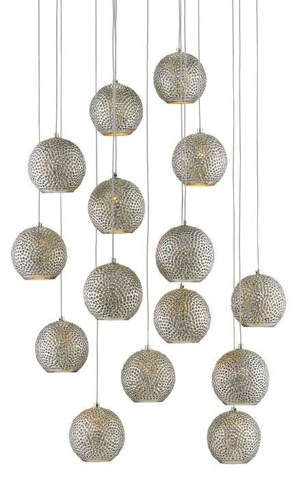 Currey and Company 9000-0684 15 Light Pendant, Blue/Nickel