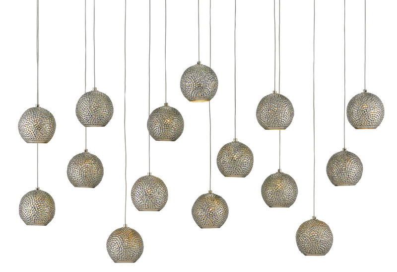 Currey and Company 9000-0685 15 Light Pendant, Blue/Nickel