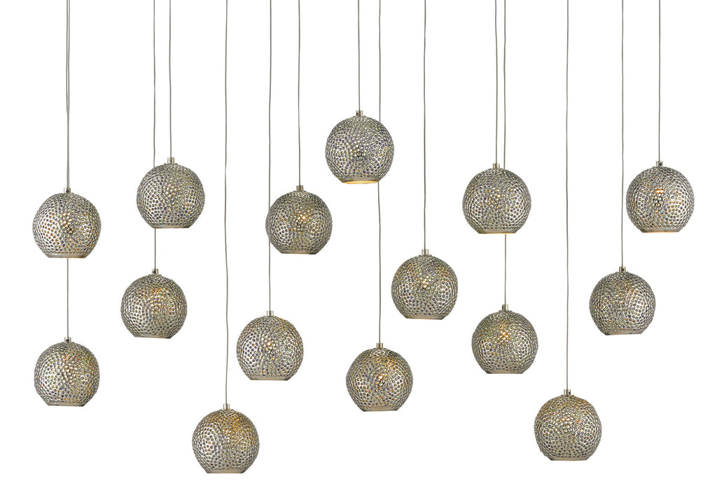 Currey and Company 9000-0685 15 Light Pendant, Blue/Nickel