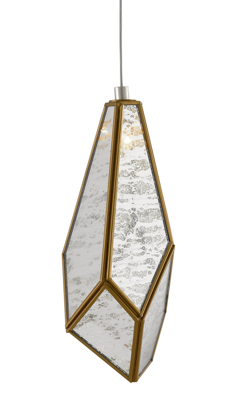 Currey and Company 9000-0702 One Light Pendant, Raj Mirror/Antique Brass