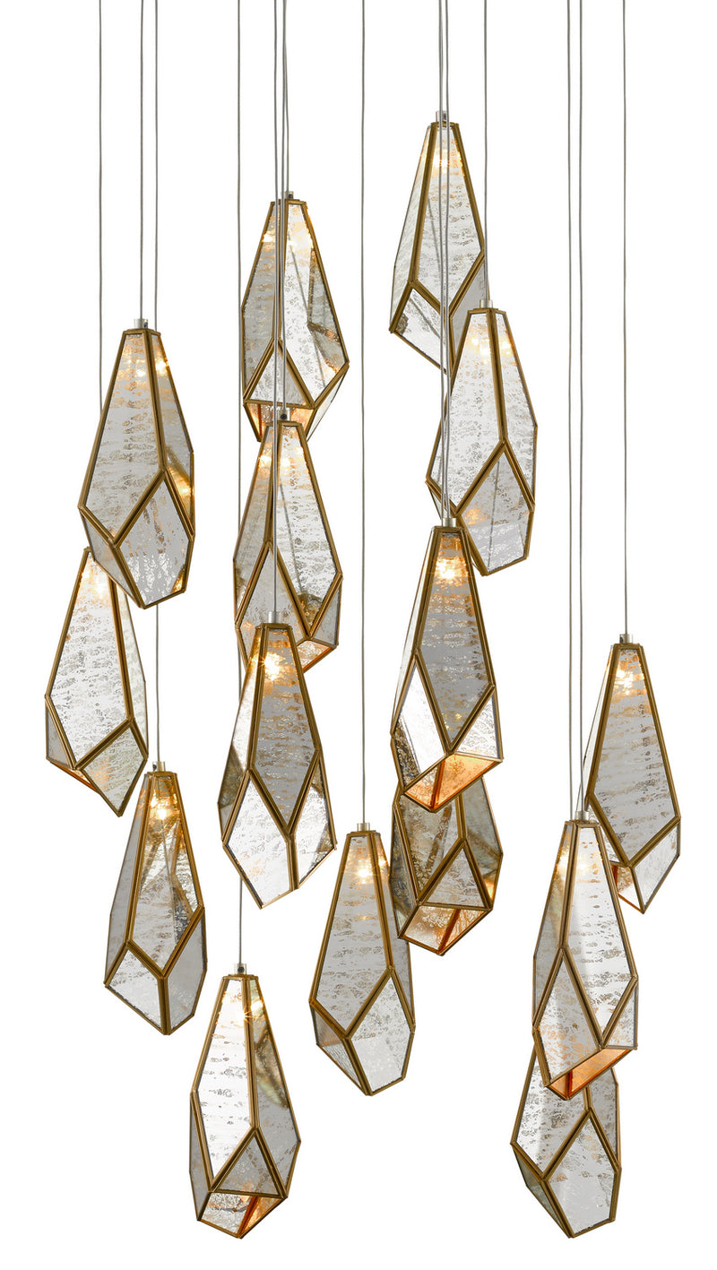 Currey and Company 9000-0705 15 Light Pendant, Raj Mirror/Antique Brass
