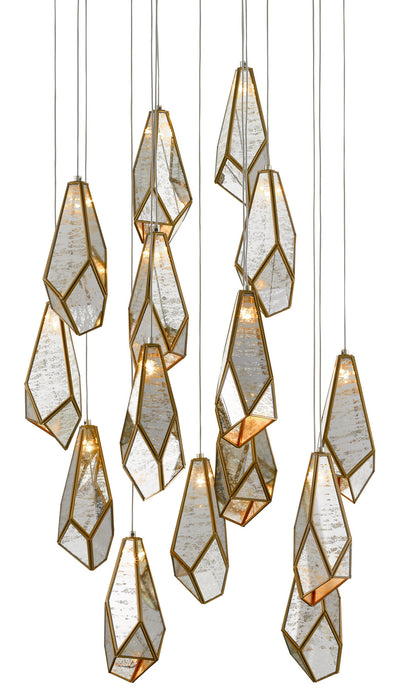 Currey and Company 9000-0705 15 Light Pendant, Raj Mirror/Antique Brass
