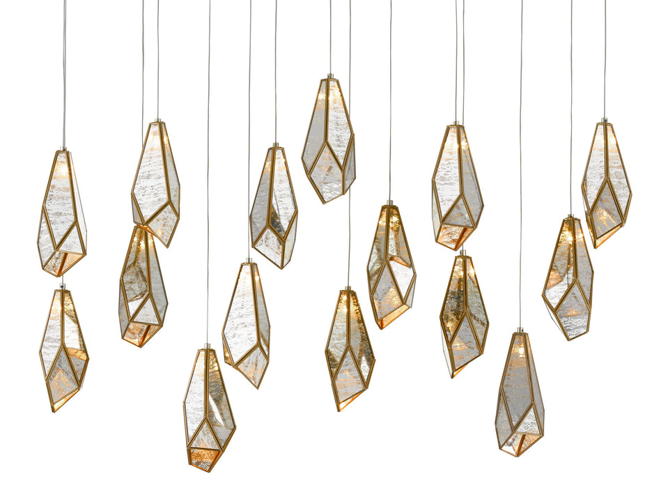 Currey and Company 9000-0706 15 Light Pendant, Raj Mirror/Antique Brass