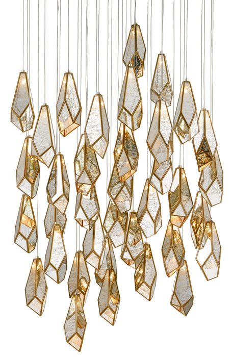Currey and Company 9000-0708 36 Light Pendant, Raj Mirror/Antique Brass