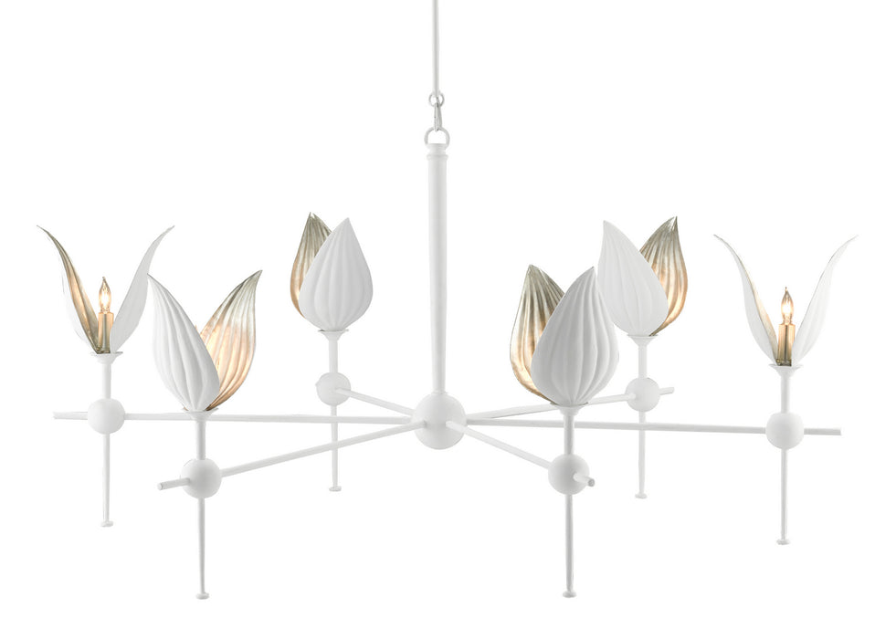 Currey and Company 9000-0734 Six Light Chandelier, Gesso White/Silver Leaf