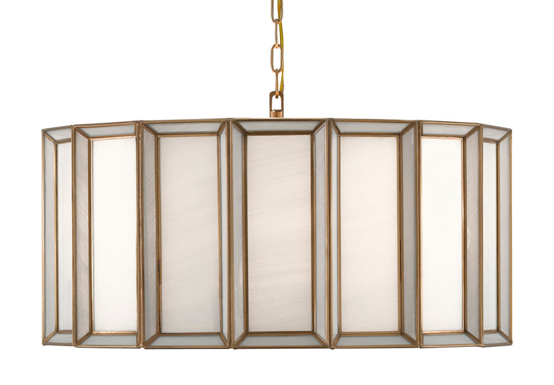 Currey and Company 9000-0750 Three Light Pendant, Antique Brass/White