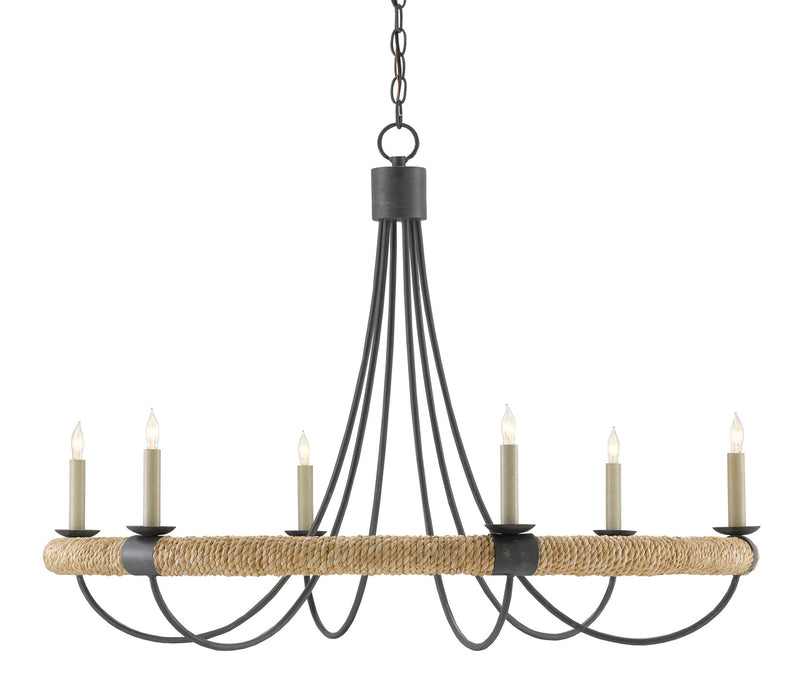Currey and Company 9000-0754 Six Light Chandelier, French Black/Smokewood/Natural Abaca Rope