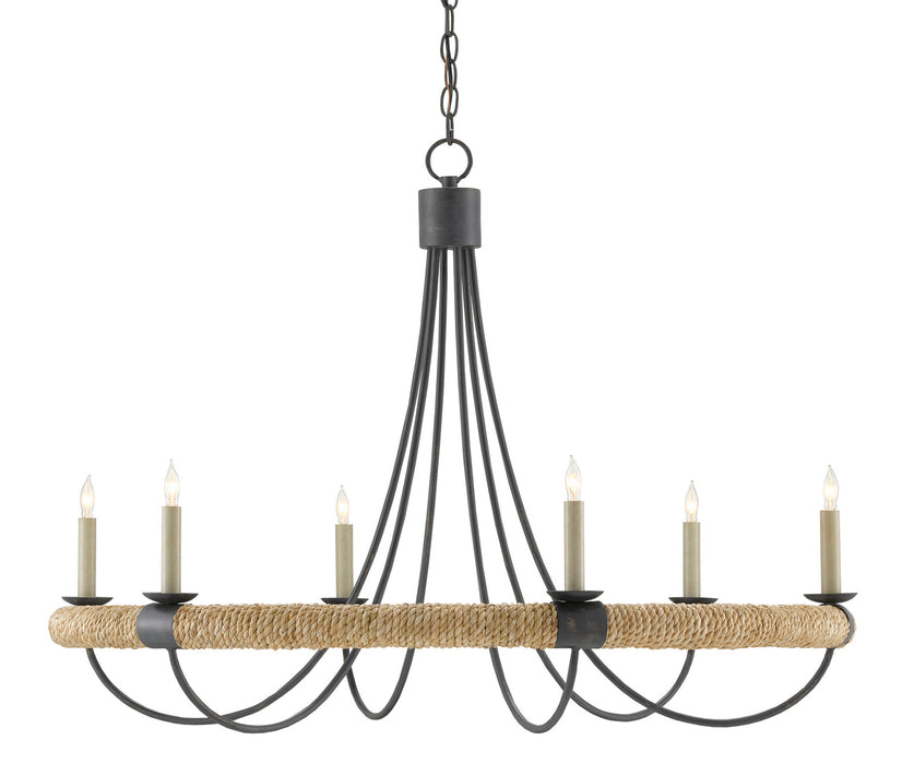 Currey and Company 9000-0754 Six Light Chandelier, French Black/Smokewood/Natural Abaca Rope