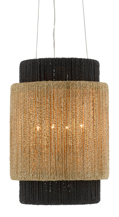 Currey and Company 9000-0756 Four Light Chandelier, Satin Black/Natural/Black/Smokewood