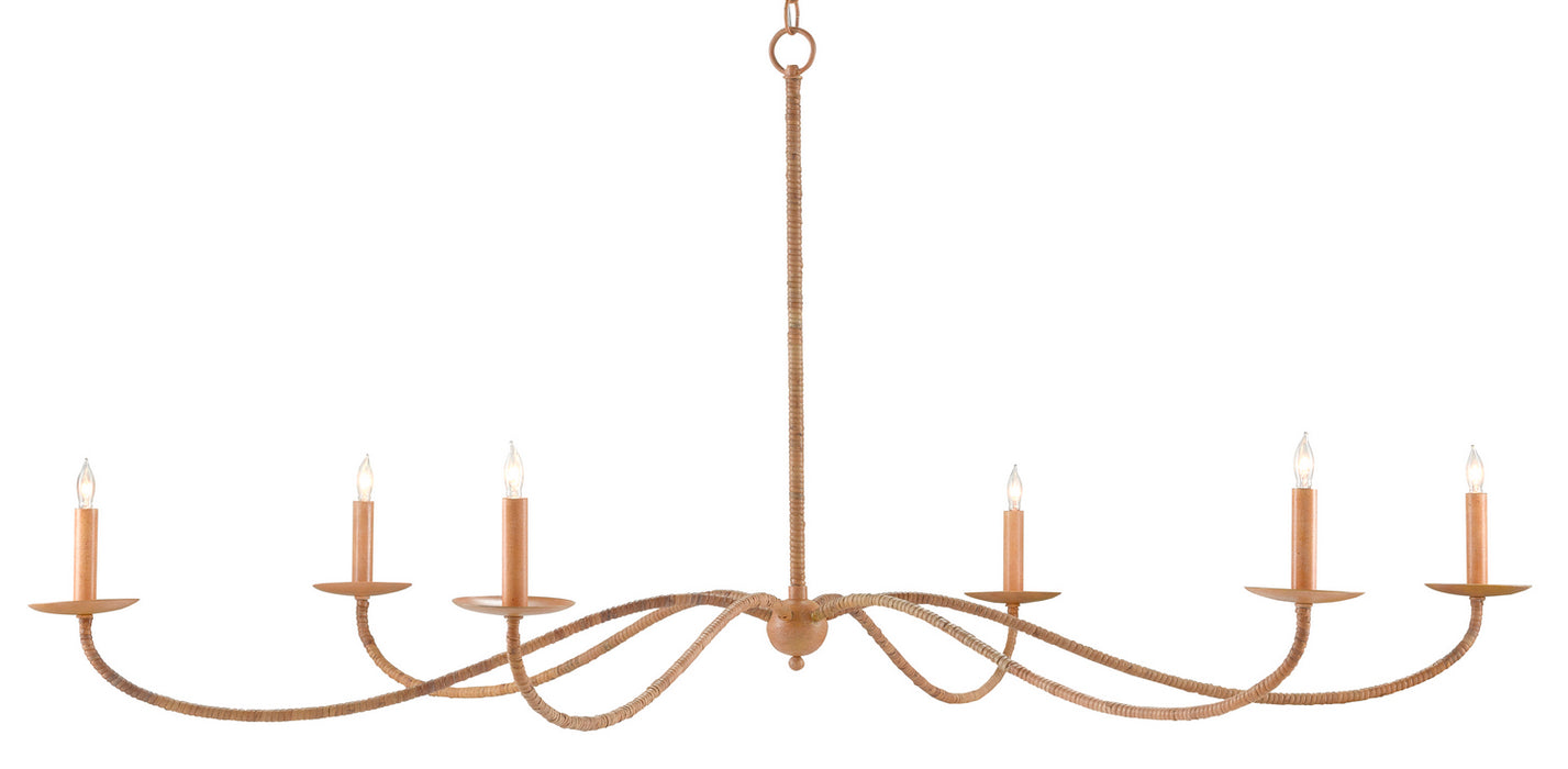 Currey and Company 9000-0757 Six Light Chandelier, Saddle Tan/Natural