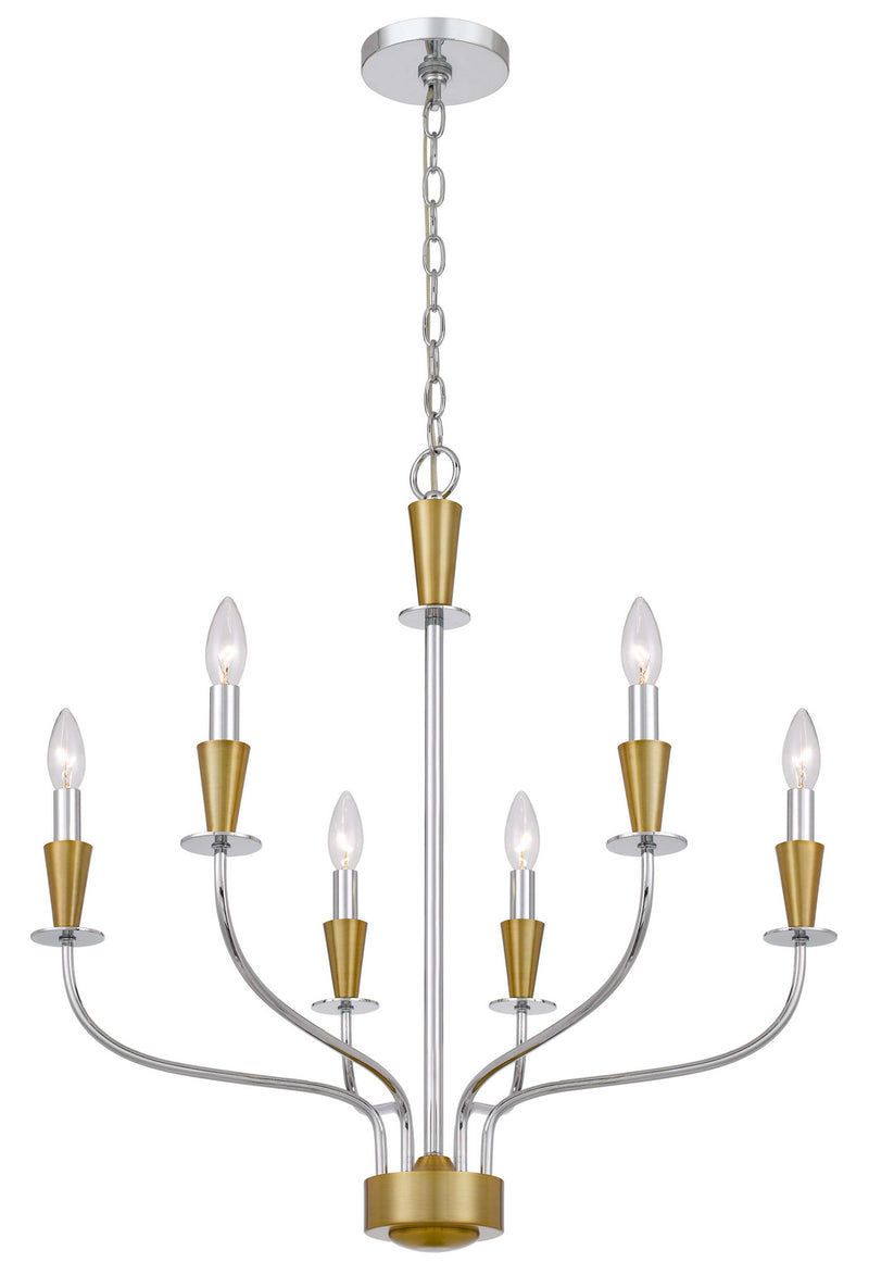 Cal Lighting FX-3763-6 Six Light Chandelier, Chrome/ Satin Brass