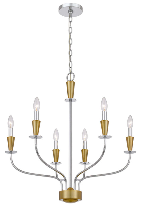 Cal Lighting FX-3763-6 Six Light Chandelier, Chrome/ Satin Brass