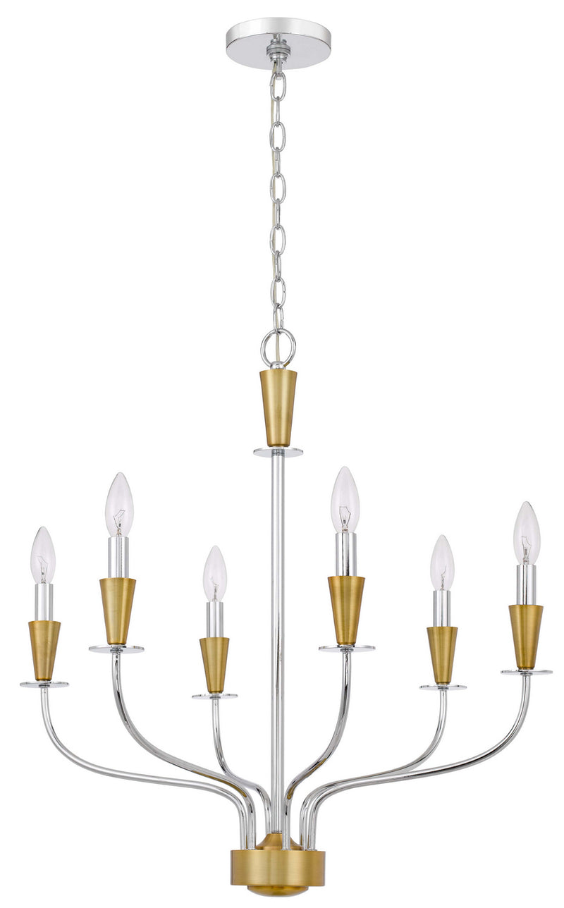 Cal Lighting FX-3763-6 Six Light Chandelier, Chrome/ Satin Brass