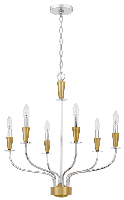 Cal Lighting FX-3763-6 Six Light Chandelier, Chrome/ Satin Brass