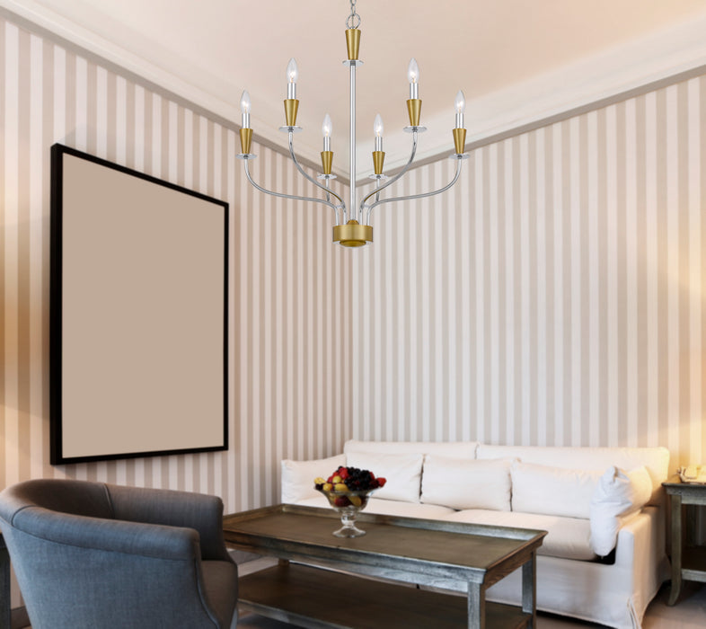 Cal Lighting FX-3763-6 Six Light Chandelier, Chrome/ Satin Brass