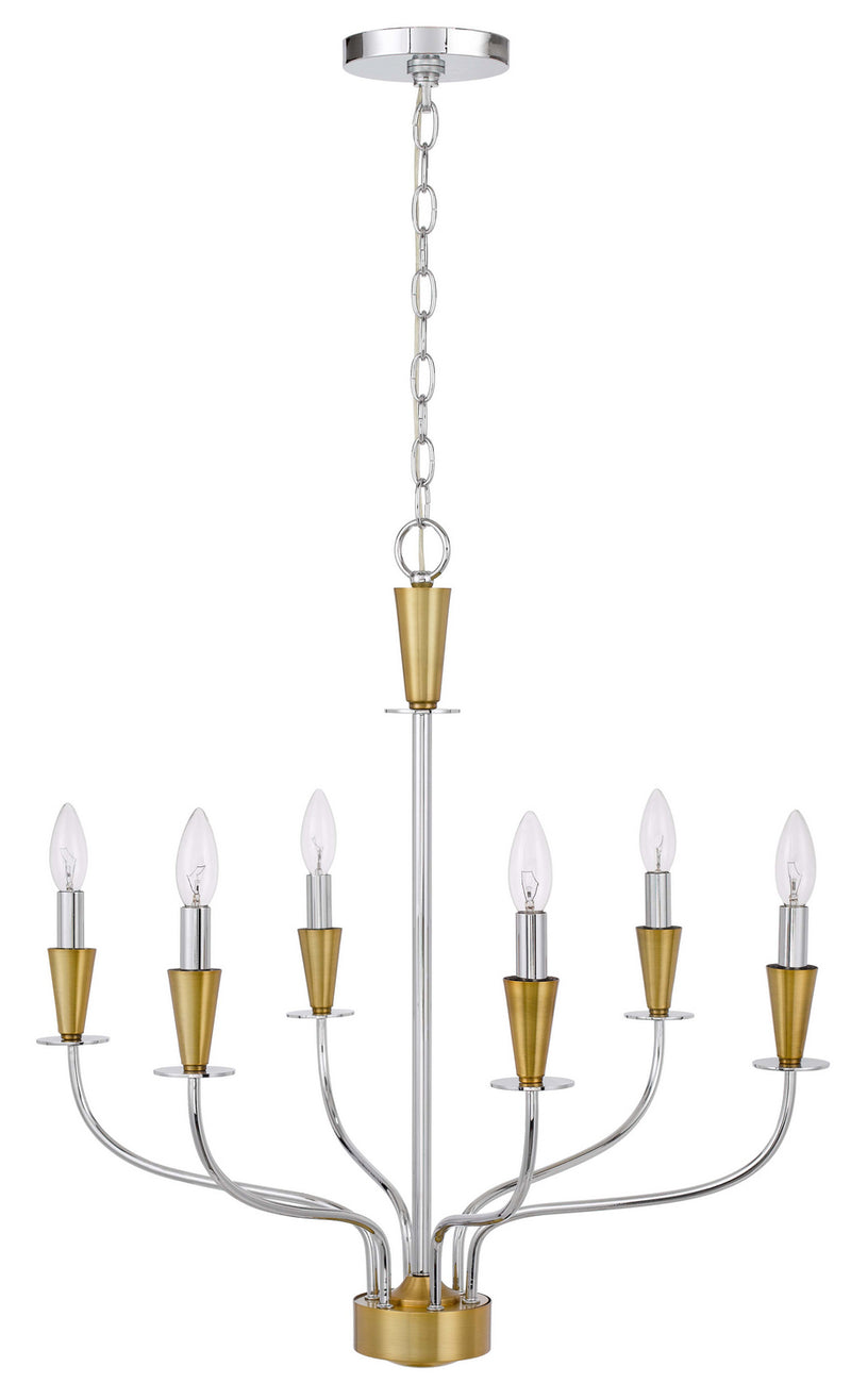 Cal Lighting FX-3763-6 Six Light Chandelier, Chrome/ Satin Brass