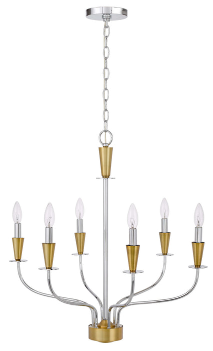 Cal Lighting FX-3763-6 Six Light Chandelier, Chrome/ Satin Brass