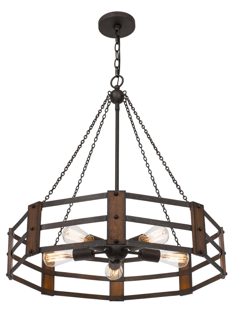 Cal Lighting FX-3766-5 Five Light Chandelier, Oak/Iron