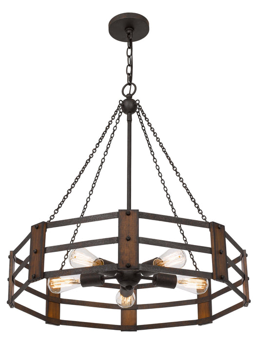 Cal Lighting FX-3766-5 Five Light Chandelier, Oak/Iron