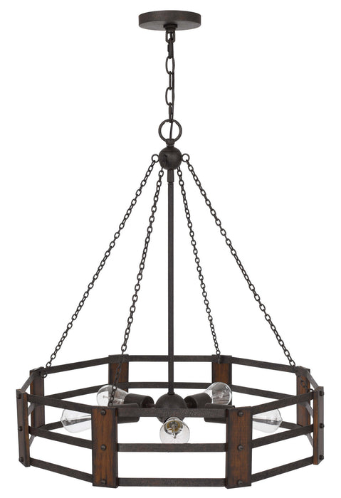 Cal Lighting FX-3766-5 Five Light Chandelier, Oak/Iron