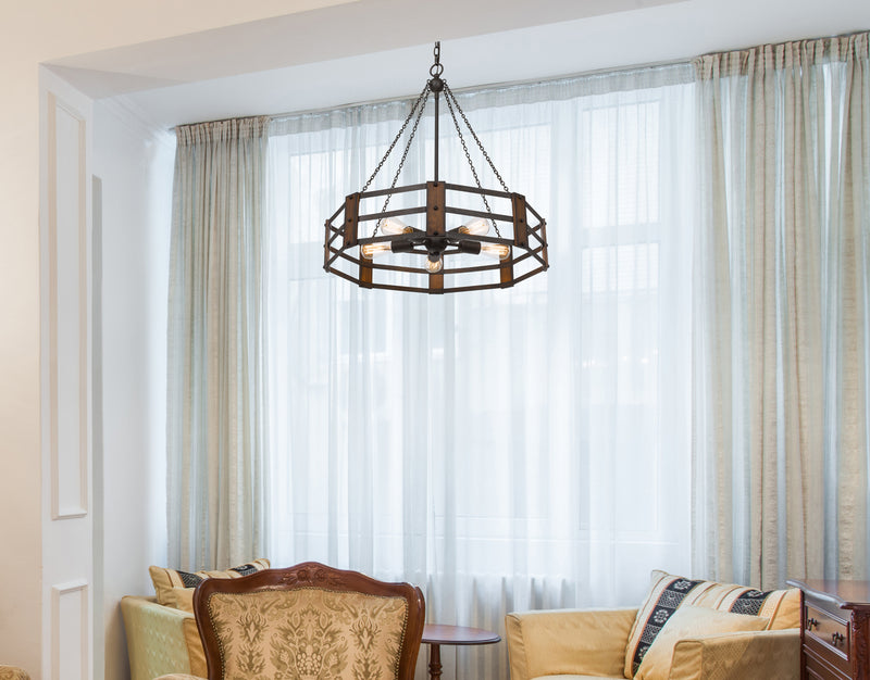 Cal Lighting FX-3766-5 Five Light Chandelier, Oak/Iron