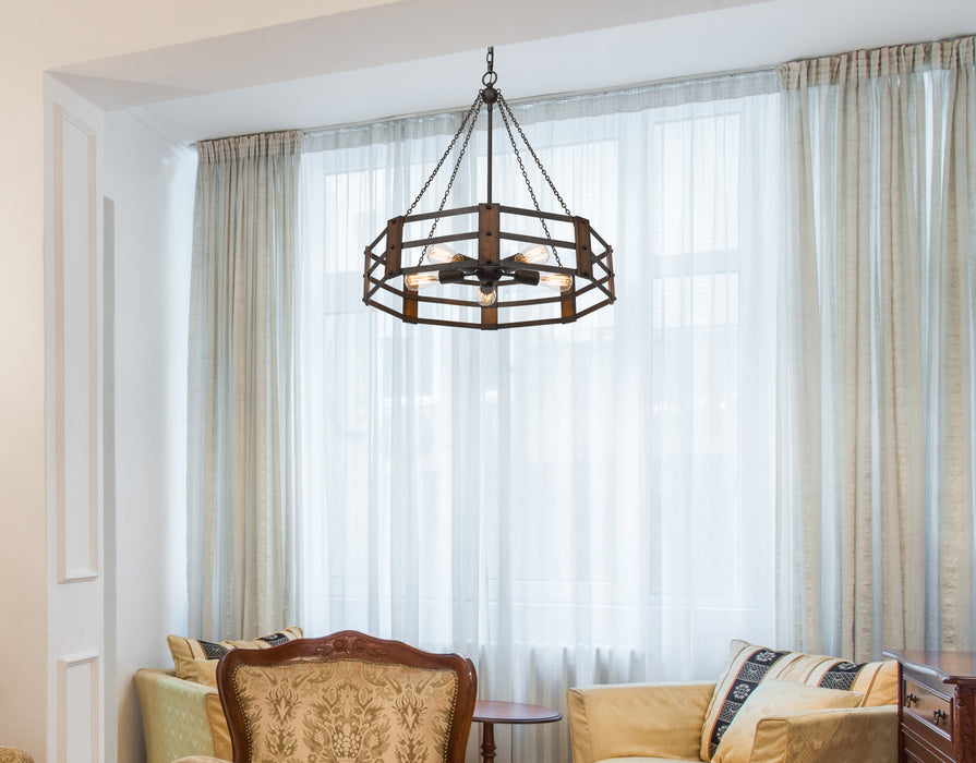 Cal Lighting FX-3766-5 Five Light Chandelier, Oak/Iron