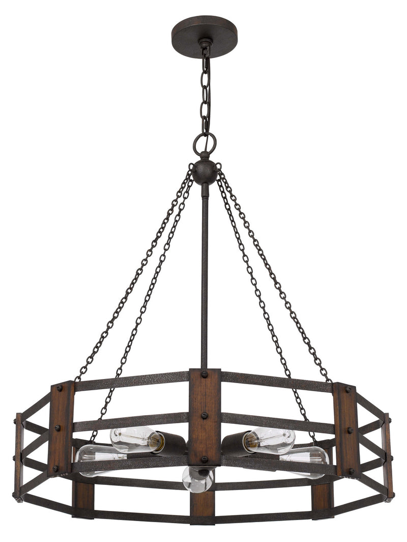 Cal Lighting FX-3766-5 Five Light Chandelier, Oak/Iron