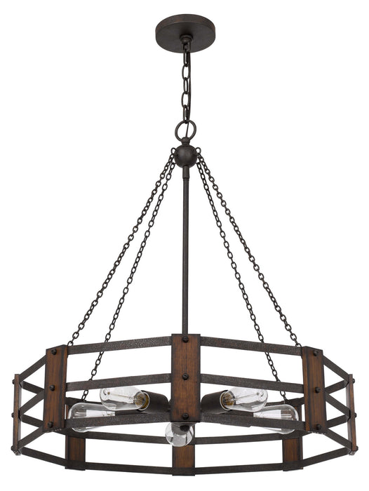 Cal Lighting FX-3766-5 Five Light Chandelier, Oak/Iron