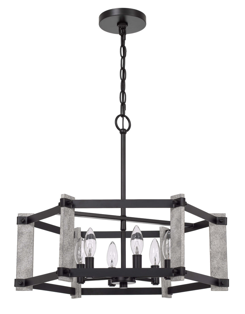 Cal Lighting FX-3767-6 Six Light Chandelier, Fossil / Black
