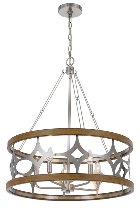 Cal Lighting FX-3768-5 Five Light Chandelier, Brushed Steel/Oak