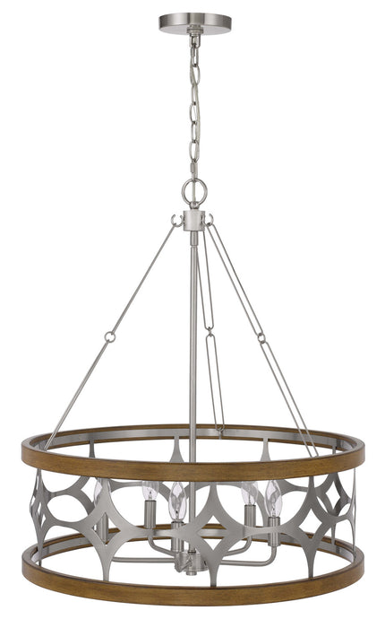 Cal Lighting FX-3768-5 Five Light Chandelier, Brushed Steel/Oak