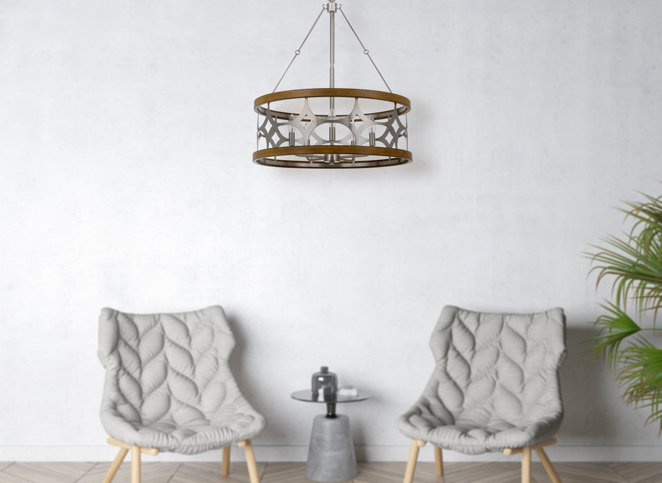 Cal Lighting FX-3768-5 Five Light Chandelier, Brushed Steel/Oak