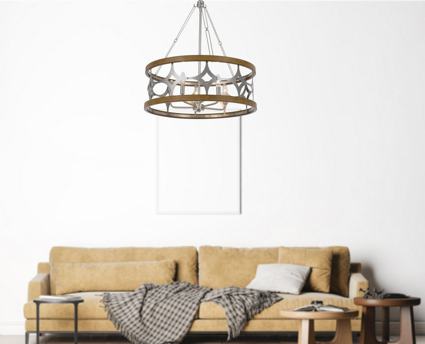 Cal Lighting FX-3768-5 Five Light Chandelier, Brushed Steel/Oak