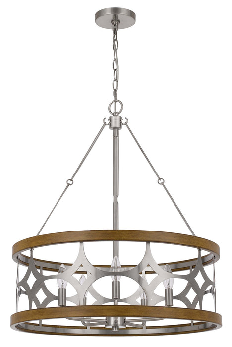 Cal Lighting FX-3768-5 Five Light Chandelier, Brushed Steel/Oak