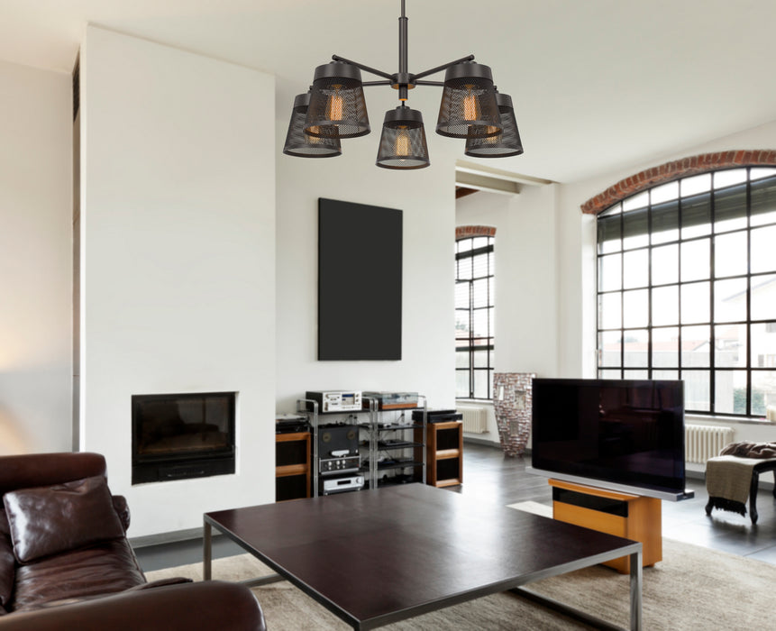 Cal Lighting FX-3769-5 Five Light Chandelier, Matte Black / Mesh