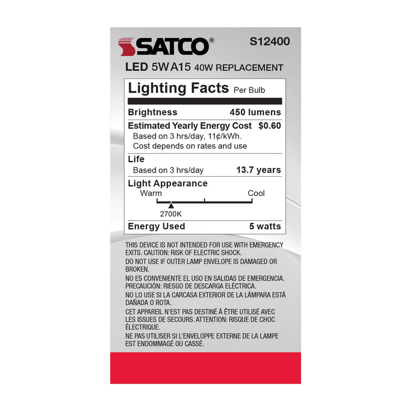Satco S12400 Light Bulb, Clear