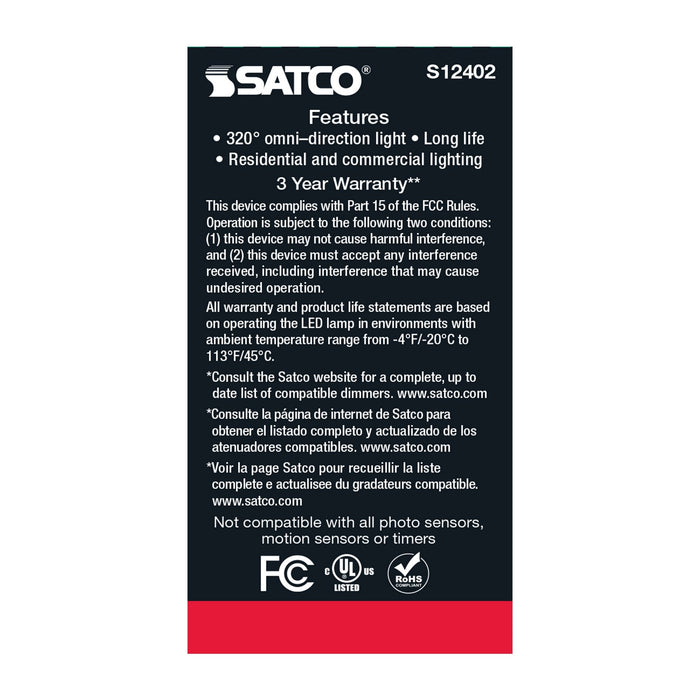 Satco S12402 Light Bulb, Clear