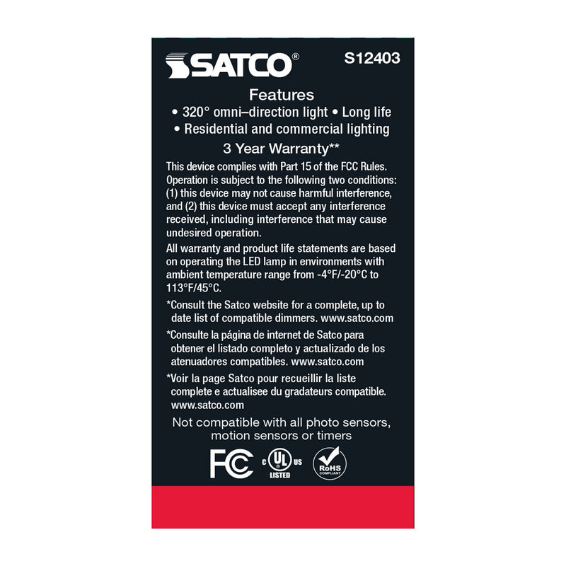 Satco S12403 Light Bulb, Clear