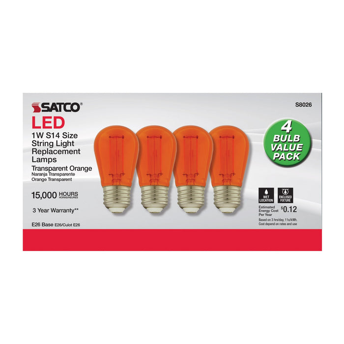 Satco S8026 Light Bulb, Transparent Orange