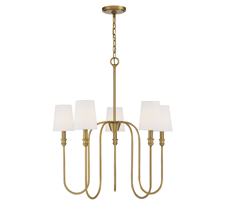 Meridian M10077NB Five Light Chandelier, Natural Brass
