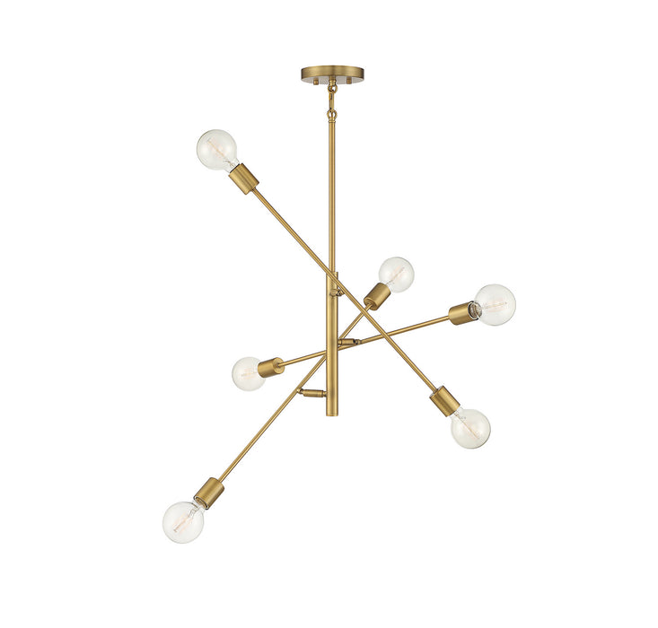 Meridian M10084NB Six Light Chandelier, Natural Brass