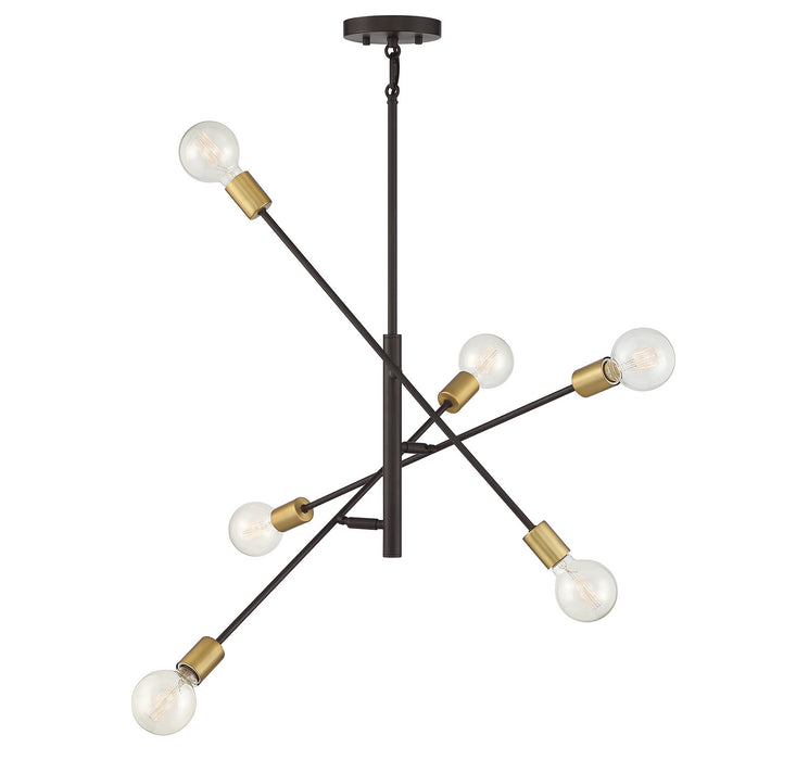 Meridian M10084ORBNB Six Light Chandelier, Oil Rubbed Bronze with Natural Brass